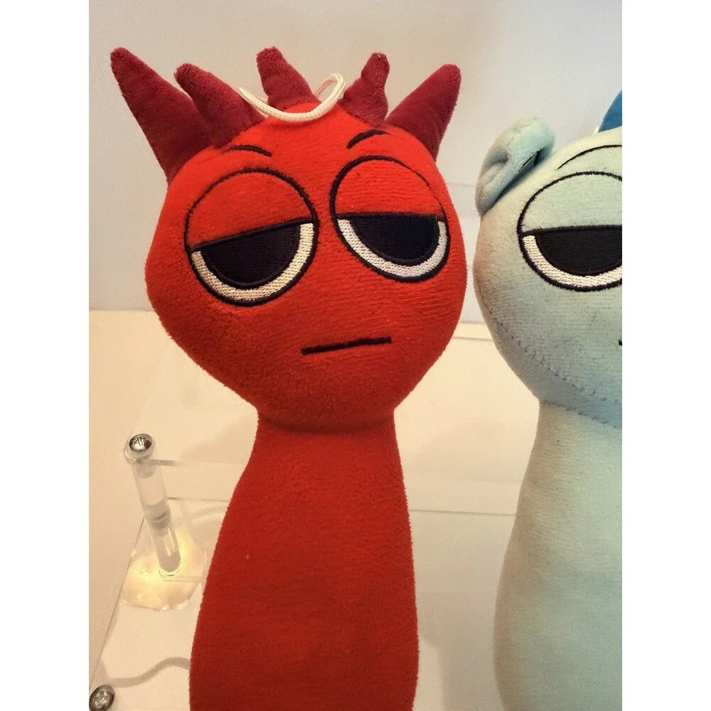 Set Of 2 Sprunki Raddy & Sky Plush Red And Light Blue Characters Stuffed Toys